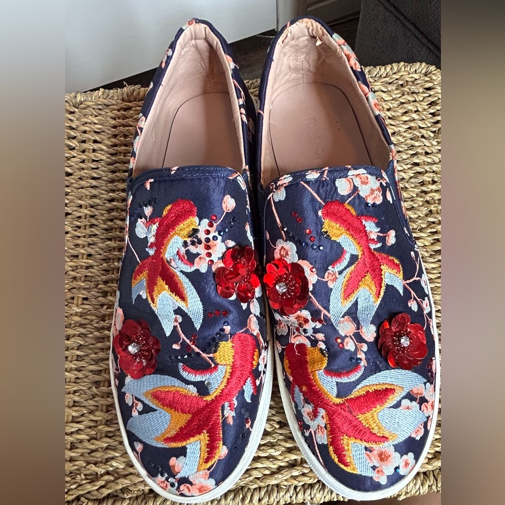 Topshop Women’s Slip On Sneakers Embroidered‎ Sequined Beaded Size 40